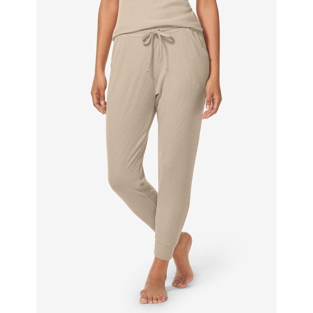 Tommy John Womens S Brown Drawstring Ribbed Zen Joggers Lounge Pants Pockets